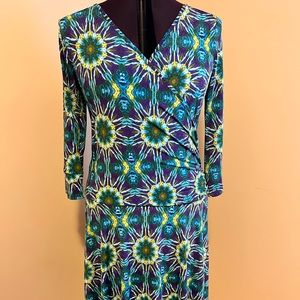 Colorful Avital Faux-wrap Figure flattering Dress Sz. 16 NWOT